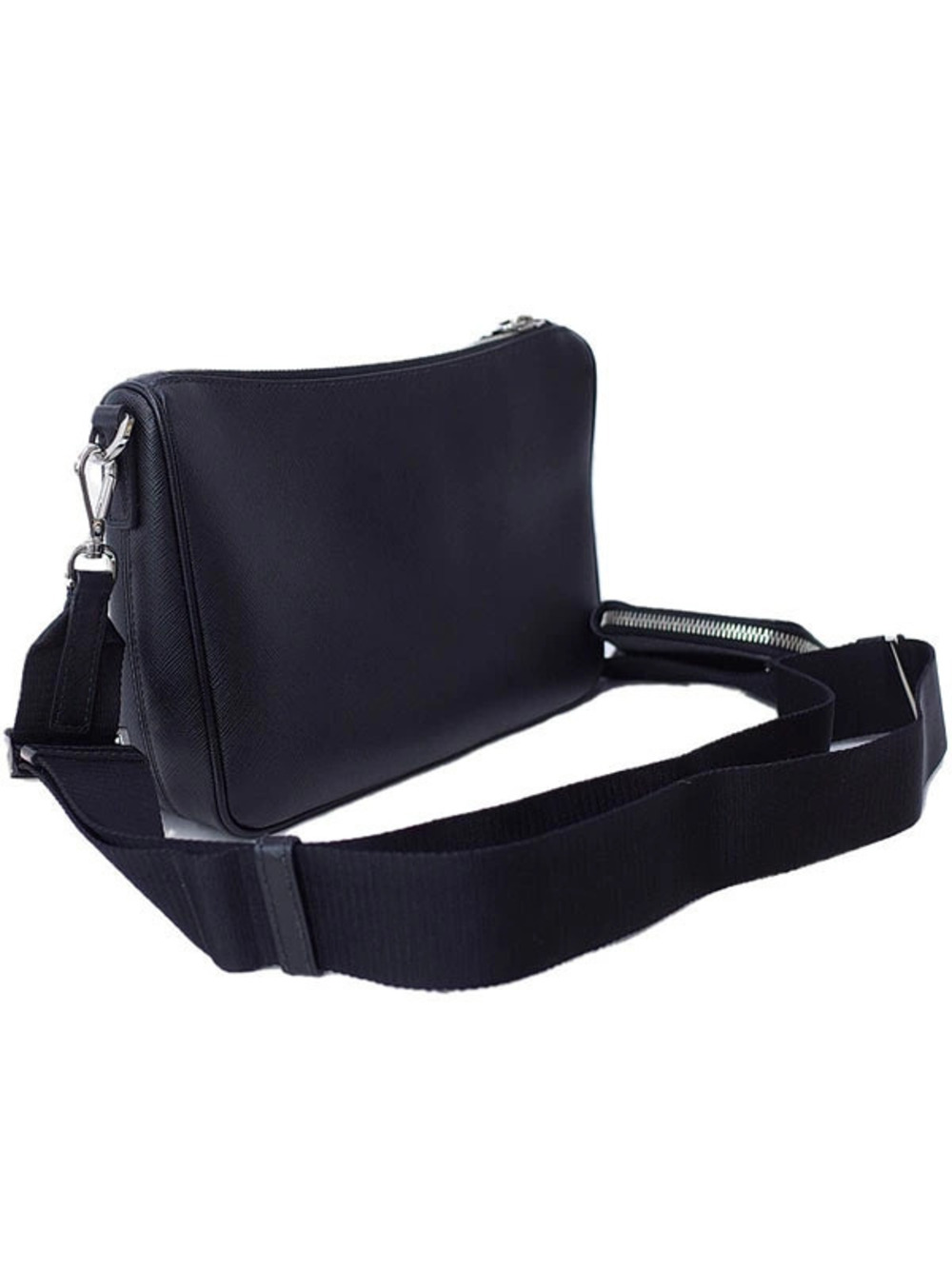 Prada shoulder matching Saffiano bag pouch black leather